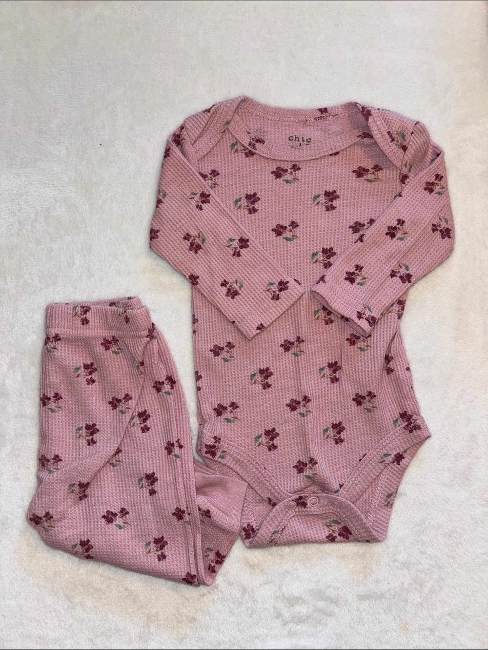chick pea Pink 3-6 month Floral Thermal One-Piece bodysuit and Pants Set